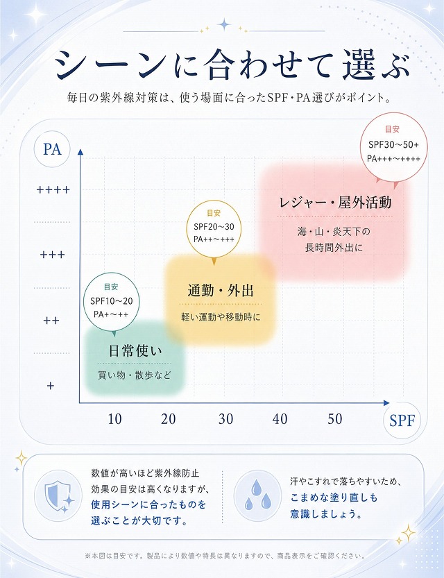 シーンに合わせて選ぶ 毎日の紫外線対策は、使う場面にあったSPF・PA選びがポイント
