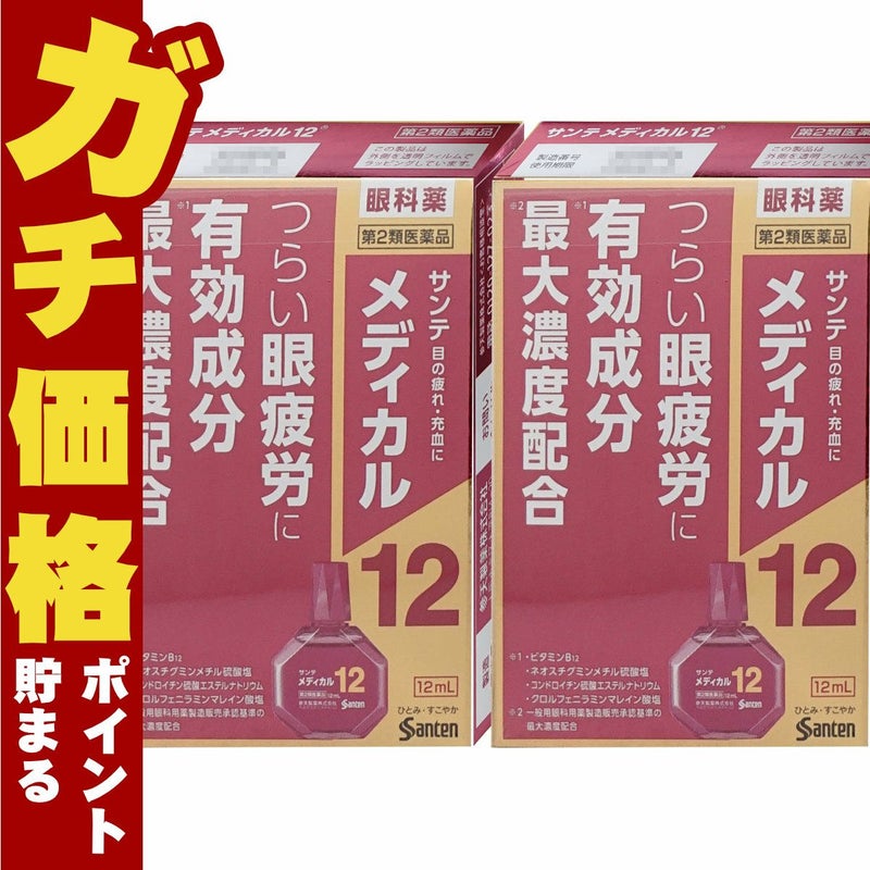 サンテメディカル12 12ml×2個【おすすめサンテ目薬】情報技術が進化した現代社会では目を酷使する環境が増えており、そのような環境下では目のピント調節機能が低下し、目の奥がズッシリ重く感じるような目の疲れ（眼疲労）が起こりやすくなります。【第2類医薬品】