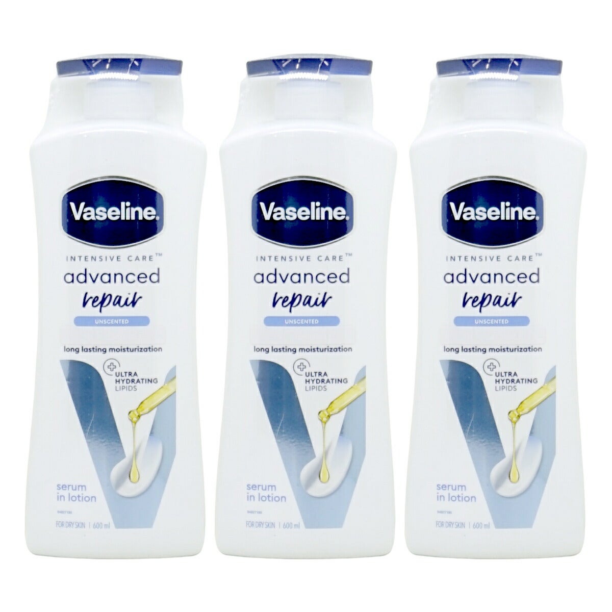 【3個セット】ヴァセリン アドバンスドリペア ボディローション 600ml×3本 インテンシブケア 無香料