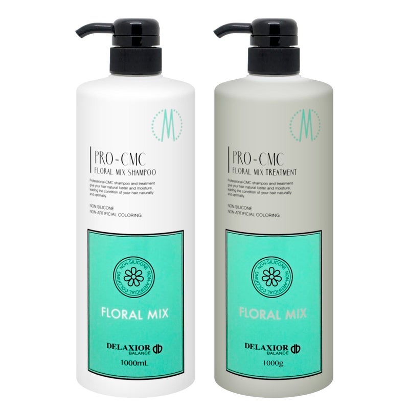 コスメ通販　【セット】デラクシオ プロ CMC フローラル(シャンプー1000ml＋トリートメント1000g)【ボトルタイプ】【フローラルミックス(グリーン)】【千代田化学 シリコンフリー 無着色 ノンシリコン 】