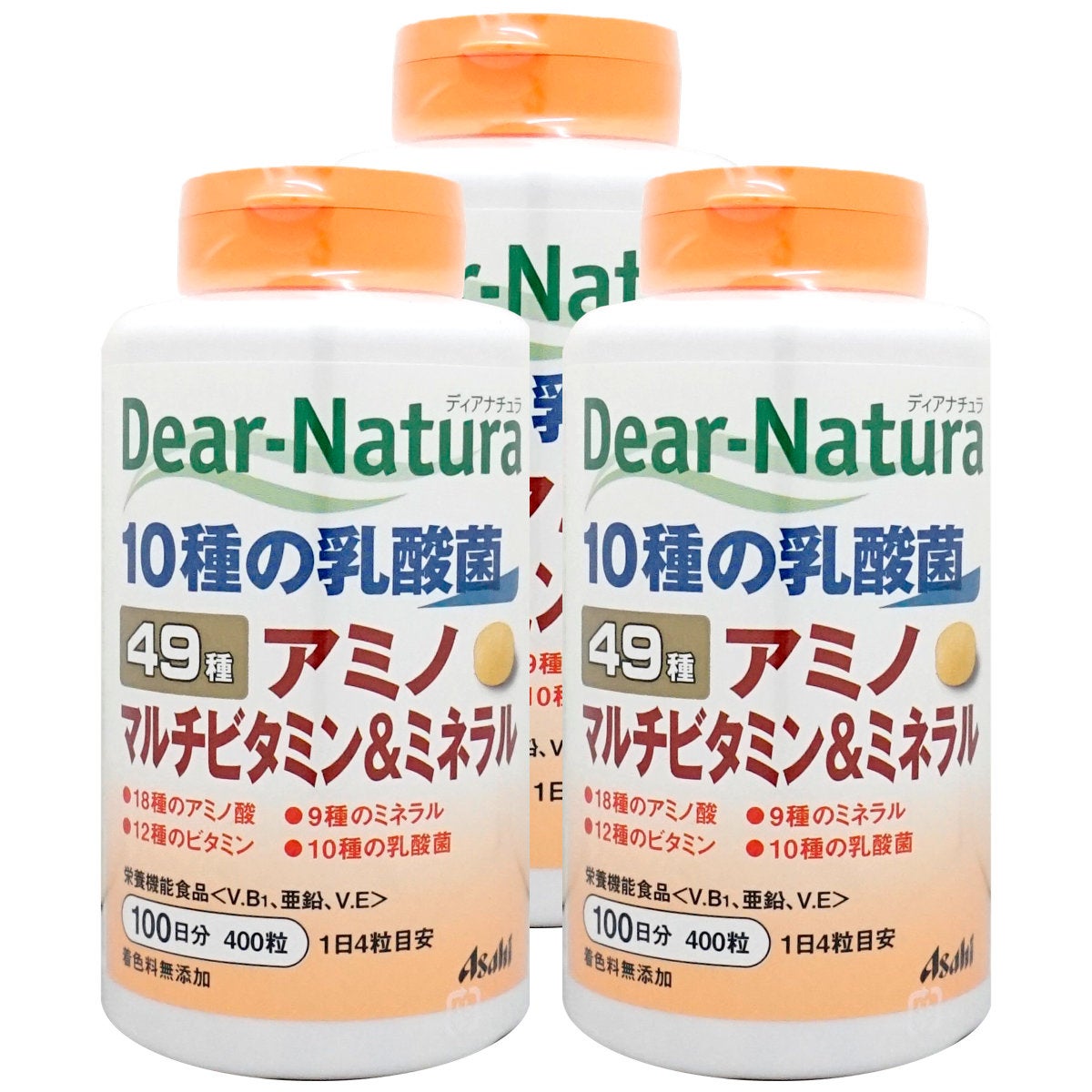 アサヒグループ食品 ディアナチュラ 10種の乳酸菌49アミノマルチビタミン&ミネラル49種 400粒 100日分×3個