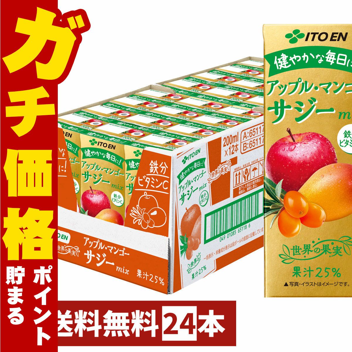 賞味期限26年2月以降 伊藤園 アップルマンゴーサジーミックス200ml×24本入り