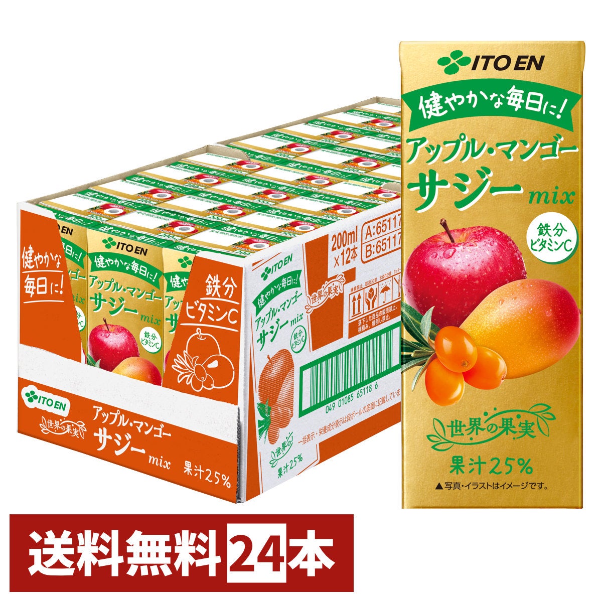 賞味期限26年2月以降 伊藤園 アップルマンゴーサジーミックス200ml×24本入り