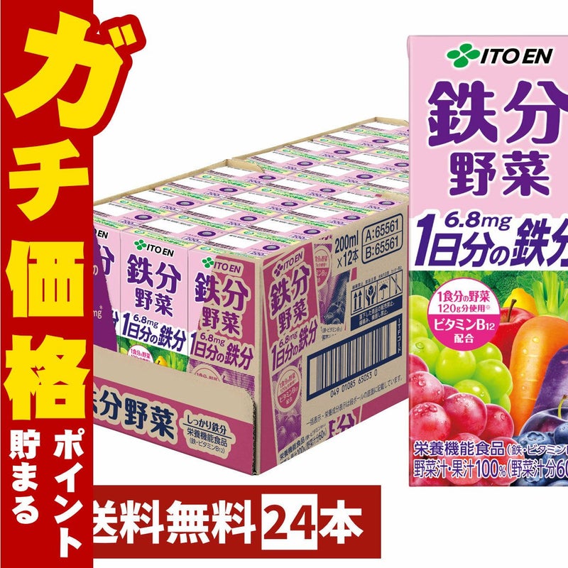 賞味期限26年1月以降 伊藤園 鉄分野菜 200ml×24本入り 紙パック 野菜飲料 1日分の鉄分 鉄分 ビタミンB12 葉酸