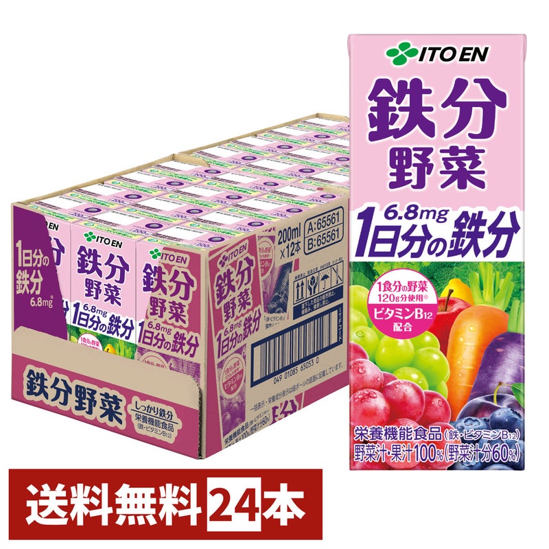 賞味期限26年1月以降 伊藤園 鉄分野菜 200ml×24本入り 紙パック 野菜飲料 1日分の鉄分 鉄分 ビタミンB12 葉酸