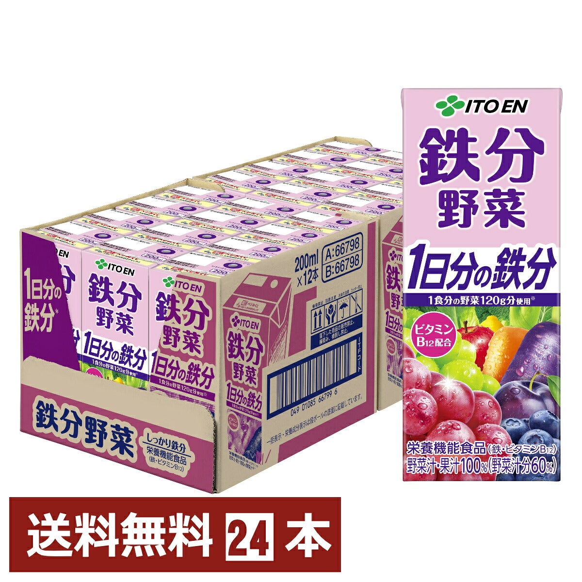 賞味期限26年1月以降 伊藤園 鉄分野菜 200ml×24本入り 紙パック 野菜飲料 1日分の鉄分 鉄分 ビタミンB12 葉酸